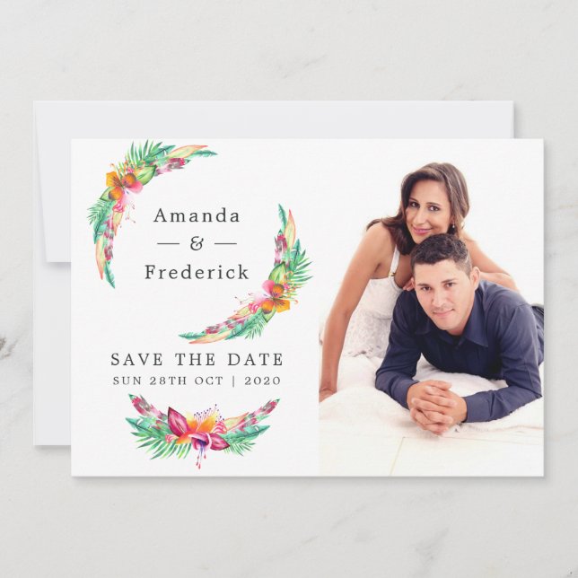 Reserve A Data Casamento de Verão Tropical Floral Aquarela na Pra (Frente)