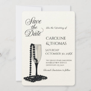Reserve A Data Casamento de Vidro de Champanhe de Pérolas Pretas 