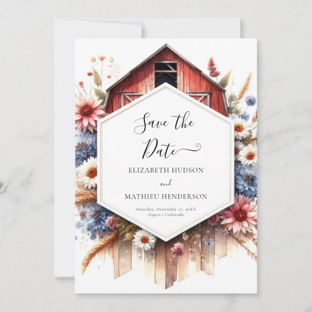 Reserve A Data Casamento de Watercolor Lovely Barnyard (Frente)