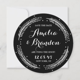 Reserve A Data Casamento de Wreath de inverno, branco e preto