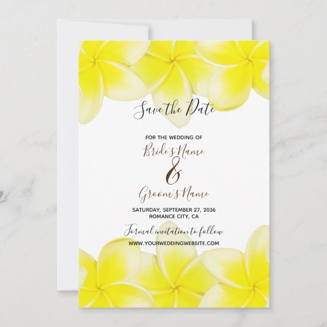 Reserve A Data Casamento de Yellow Plumeria Frangipani Salvar a D (Frente)