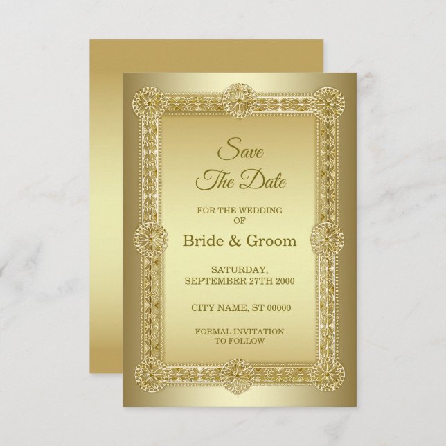 Reserve A Data Casamento Decorativo Dourado Salvar a Data (Frente/Verso)