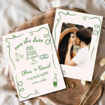 Casamento Desenhado à Mão Caprichoso Foto Verde