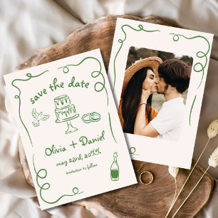 Reserve A Data Casamento Desenhado à Mão Caprichoso Foto Verde