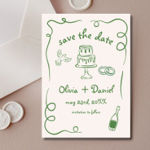 Casamento Desenhado à Mão Caprichoso Verde Quirky