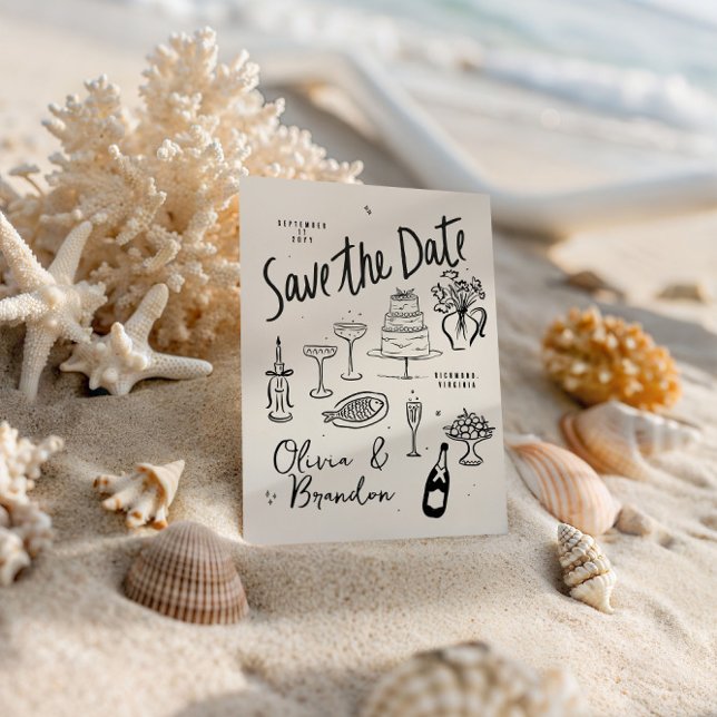 Reserve A Data Casamento Desenhado À Mão Ilustrado (Criador carregado)