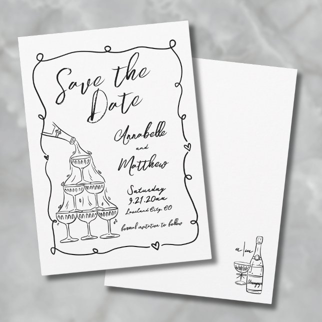 Reserve A Data Casamento Desenhado à Mão Salve a Data (Whimsical Hand Drawn Wedding Save The Date)