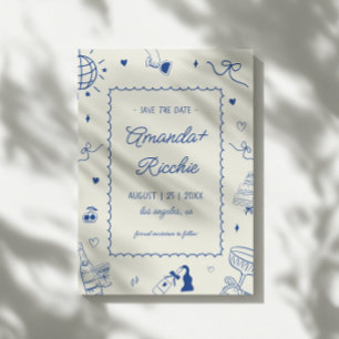 Reserve A Data Casamento Desenho à Mão Divertido Retro Caprichoso