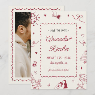 Reserve A Data Casamento Desenho à Mão Divertido Retro Caprichoso