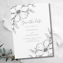 Casamento Desenho Floral Preto Branco Linha