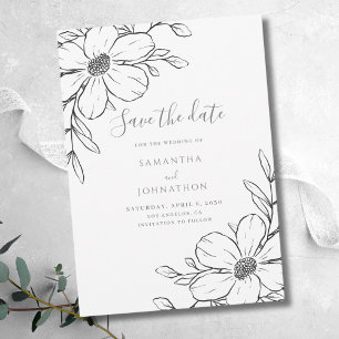 Reserve A Data Casamento Desenho Floral Preto Branco Linha