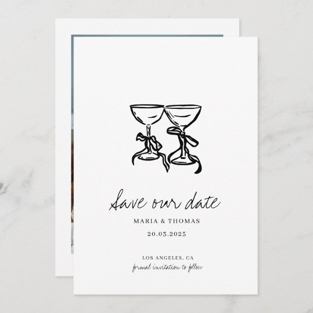 Reserve A Data Casamento Desenho Moderno Salve a Data (Frente/Verso)