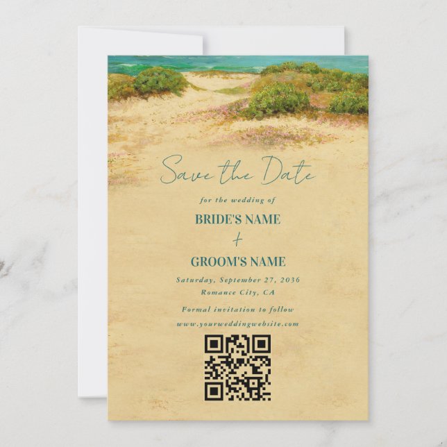 Reserve A Data Casamento Destino à Beira-Mar com Aquarela (Frente)