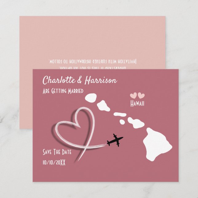Reserve A Data Casamento Destino Havaí Salvar a Data (Frente/Verso)