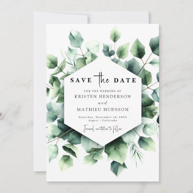 Reserve A Data Casamento Digital Eucalyptus Chic Watercolor (Frente)
