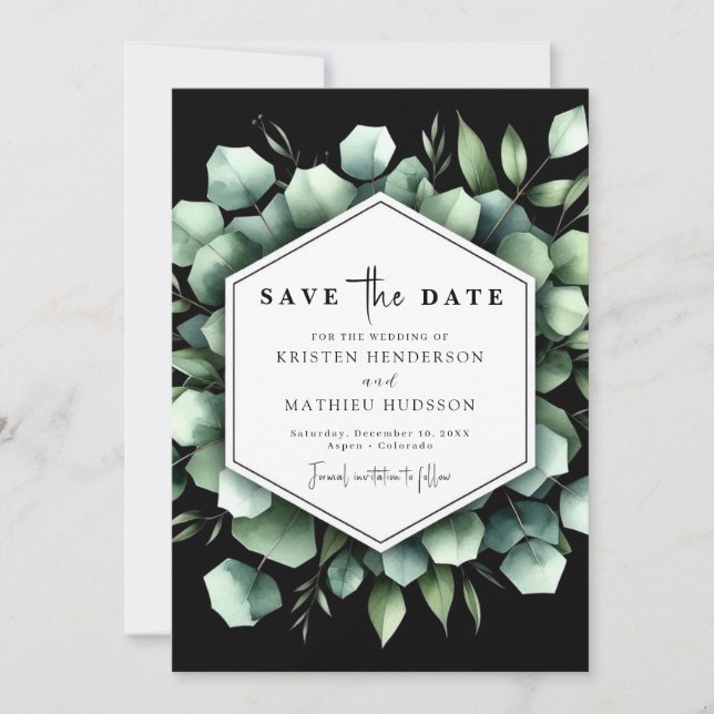 Reserve A Data Casamento Digital Eucalyptus com Flores Únicas (Frente)