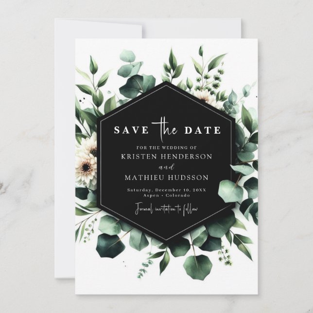 Reserve A Data Casamento Digital Eucalyptus na moda Watercolor (Frente)