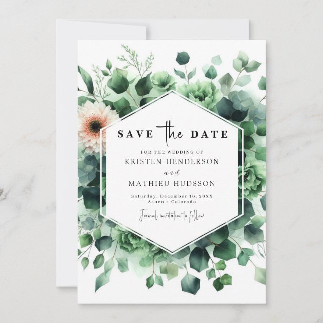 Reserve A Data Casamento Digital Eucalyptus Simples (Frente)