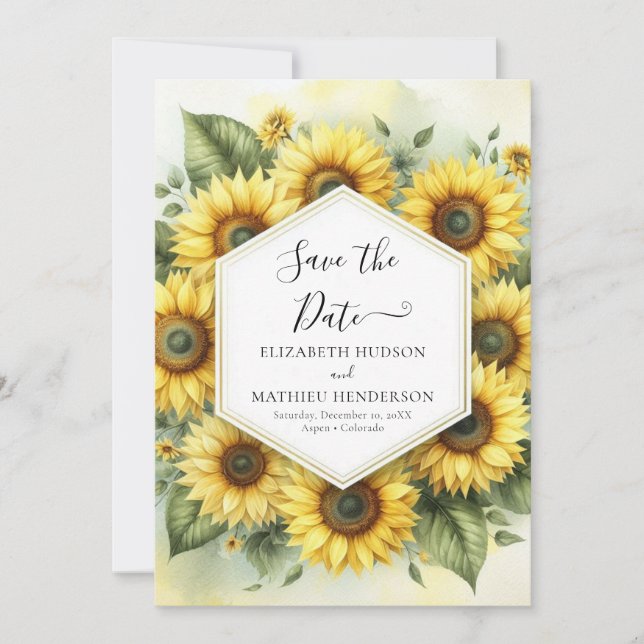 Reserve A Data Casamento Digital Floral de Girassol (Frente)
