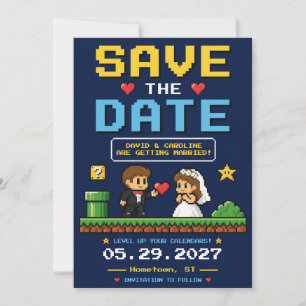 Reserve A Data Casamento Divertido Colorido de Video Game Vintage