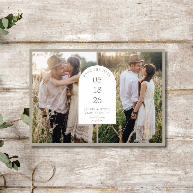 Reserve A Data Casamento do Arco Fotográfico Moderno Dois (Modern Two Photo Arch Wedding Save The Date)