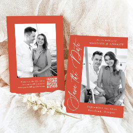 Reserve A Data Casamento do Código QR de Foto Laranja de Caligraf