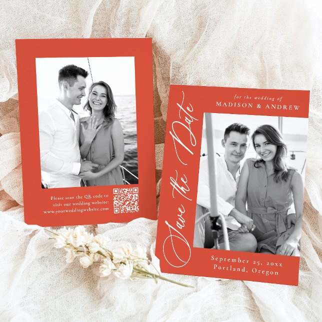 Reserve A Data Casamento do Código QR de Foto Laranja de Caligraf (Criador carregado)