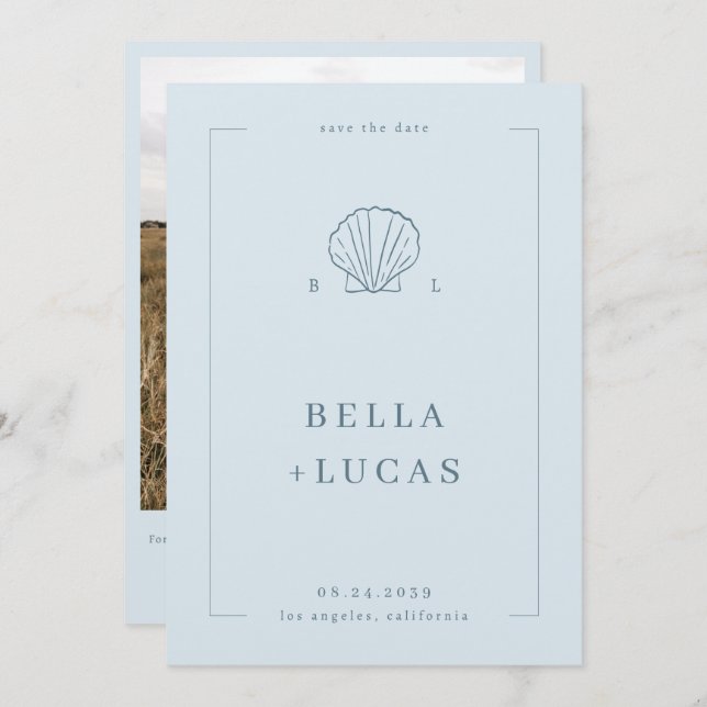 Reserve A Data Casamento do Código QR do Monograma do Shell Coste (Frente/Verso)