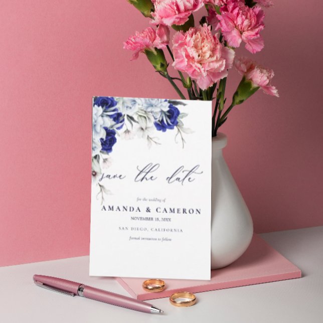 Reserve A Data Casamento do Código QR Floral do Marinho Azul Eleg (Criador carregado)