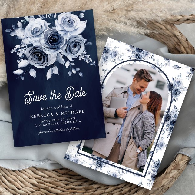 Reserve A Data Casamento do Marinho Floral Rustic Dusty Blue (Criador carregado)