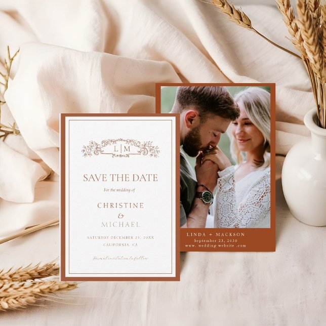 Reserve A Data Casamento do monograma da crista botânica Chic Ter (Criador carregado)