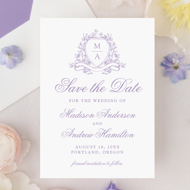Reserve A Data Casamento do Monograma do Paixão Floral de Lavanda (Criador carregado)