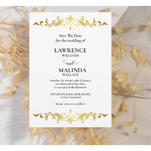 Reserve A Data Casamento Do Monograma Do Script Dourado Elegante