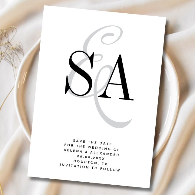 Reserve A Data Casamento do Monograma do Script Elegante Branco N (Criador carregado)