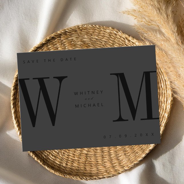 Reserve A Data Casamento do Monograma Mineral Negro Moderno Matte (Criador carregado)