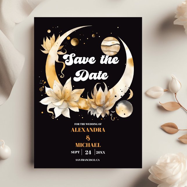 Reserve A Data Casamento Dourado Celestial Místico Negro (Criador carregado)