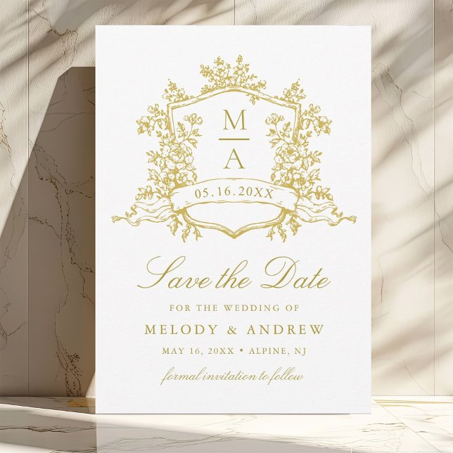 Reserve A Data Casamento Dourado Clássico de Crest Floral (Criador carregado)
