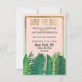 Reserve A Data Casamento Dourado com folhas tropicais Banana Leaf