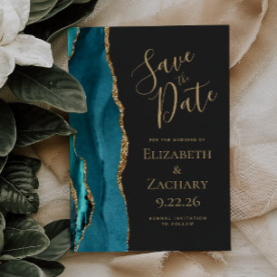 Reserve A Data Casamento Dourado Dark com Teal de Agato Moderno