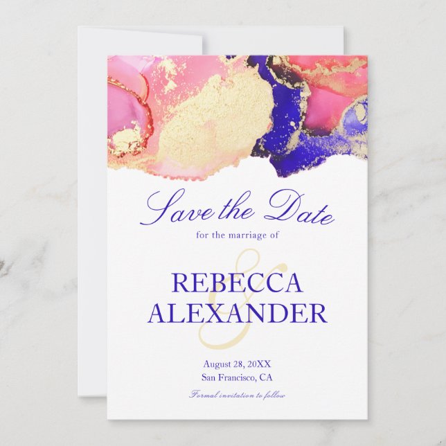 Reserve A Data Casamento Dourado de Agata Roxo Rosa (Frente)