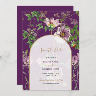 Reserve A Data Casamento Dourado de Arca com Verde Floral Roxo