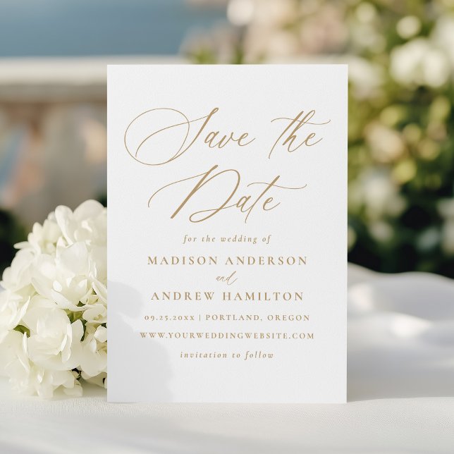 Reserve A Data Casamento Dourado de Caligrafia Moderno Elegante (Criador carregado)