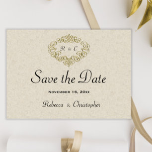 Reserve A Data Casamento Dourado de Crest Beige Elegance