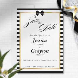 Reserve A Data Casamento Dourado de Frame  de Stripe Negra Elegan