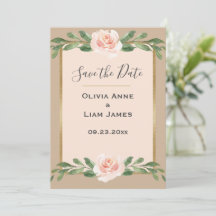 Casamento Dourado de Script Elegante Floral Beige