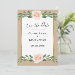 Reserve A Data Casamento Dourado de Script Elegante Floral Blush 