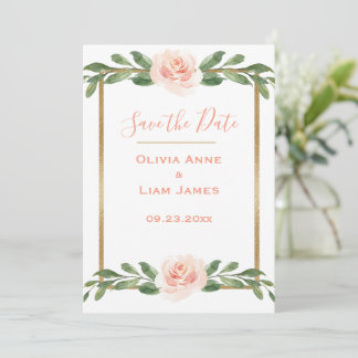 Reserve A Data Casamento Dourado de Script Elegante Floral Invers