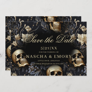 Reserve A Data Casamento Dourado de Skulls Florais Elegantes Góti