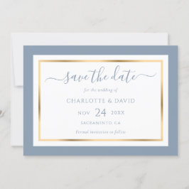 Reserve A Data Casamento Dourado e Azul Moderno Elegante