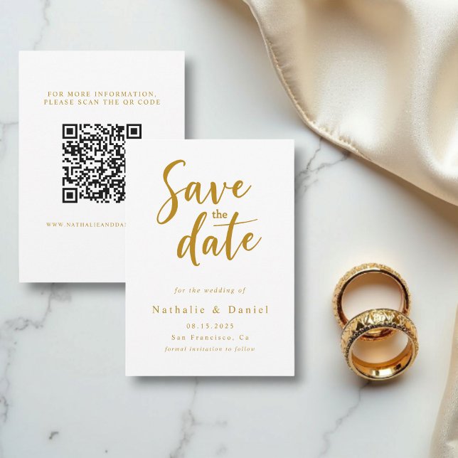 Reserve A Data Casamento Dourado e branco de código QR elegante (Criador carregado)
